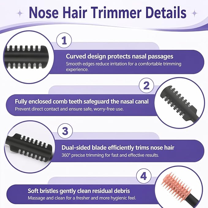 2026 Upgraded 2-in-1 Nasal Hair Cutter, 360° Rotating Double-Sided Blade, Washable Portable Grooming Tool for Men & Women, Travel Essential, (3Pack-Multicolor)