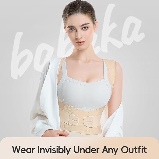 babaka Posture Corrector for Women, Invisible Lightweight Adjustable Back Brace for Upper and Lower Back Pain Relief, Hunchback, Hump, Scoliosis, Thoracic, Spine Corrector Under Clothes (Beige, Medium, Waist: 29''-35'')