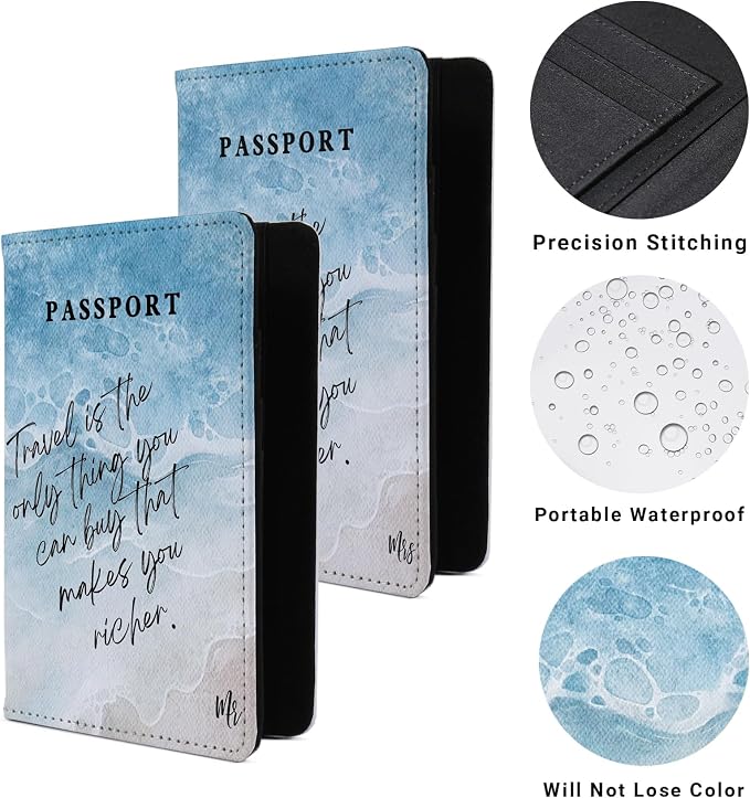Passport Book Holder,Passport Wallet for Men Mr and Mrs Passport Holder for Women Passport Cover World Map Passport Case for Couples Christmas Traveling Passport Book Protector 2PCS