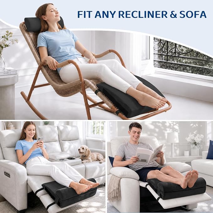 Recliner Foot Rest Cushion with Removable Semi-Cylinder | Customize Support For Every Body Part, Adjustable Recliner Leg Pillow for Recliner&Sofa, 2 Reinforced Strap for No Slip,Black