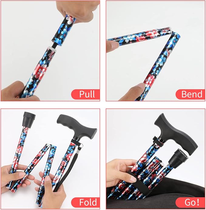 Walking Cane LIXIANG Cane for Man/Woman | Mobility & Daily Living Aids | 5-Level Height Adjustable Walking Stick | Comfortable Plastic T-Handle Portable Walking Stick Folding Cane