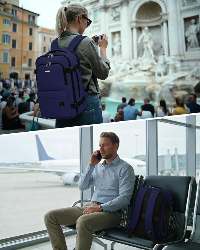 WANDF Personal Item Travel Bag, Small Travel Backpack 17x10x9 for United Airlines, 15.6" Laptop Backpack for Men Women (Navy Blue)