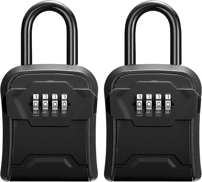 Puroma Lock Box, Key Lock Box Wall Mount & Portable Combination Lockbox with Resettable Code, Security Lockbox for Outside House Keys, Apartment Realtors Spare Keys Storage (2 Pack, Pure Black)