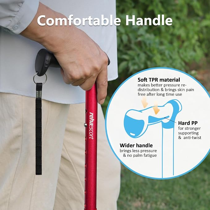 Rehaescort Walking Cane for Men & Women - Folding, Adjustable, Lightweight, Walking Canes for Seniors Balance, Free Standing, Pivot Tip, Soft Handle, Foldable Walking Sticks with Travel Bag