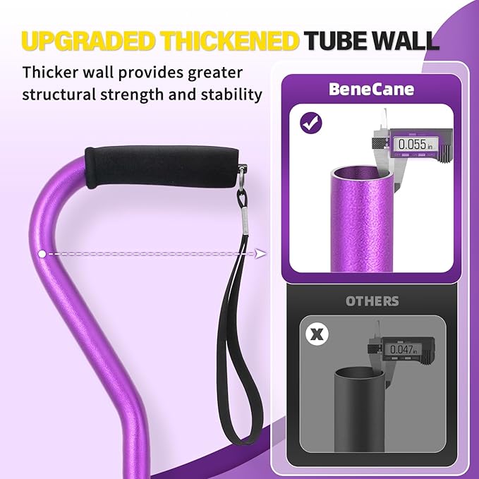 BeneCane Walking Cane Adjustable Cane with Offset Soft Cushioned Handle for Men & Women Lightweight Comfortable Extra Stability Base Mobility Aid for Men Women and Seniors