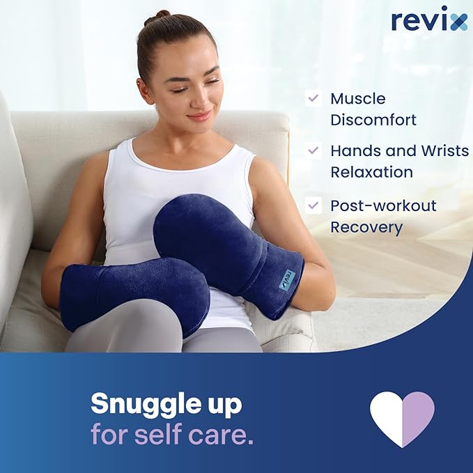 REVIX Microwavable Therapy Mittens for Hands and Fingers, Moist Heat Hand Warmers Gloves, Natural Unscented Heating Mitts (1 Pair)