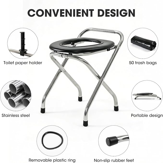 MOON LENCE Portable Toilet for Camping Travel Toilets Potty for Adults, 350LBS Capacity with 50 Toilet Bags, Paper Holder Design for Outdoor Indoor Car Hiking Hunting Beach