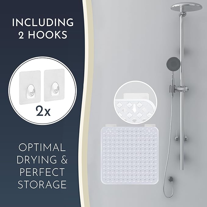 homerella® Shower Mat Non Slip Anti Mold, Non Slip Shower Mats for Inside Shower Stall Anti Slip Mat, Square Shower Floor Mat 21 x 21 in with Suction Cups & Hooks for Quick Drying, Machine Washable