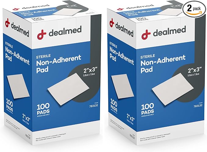 Dealmed Sterile Non-Adherent 2" x 3" Gauze Pads Non-Adhesive Wound Dressing, Highly Absorbent & Non-Stick, Painless Removal-Switch, Individually Wrapped for Extra Protection (Box of 100) (Pack of 2)