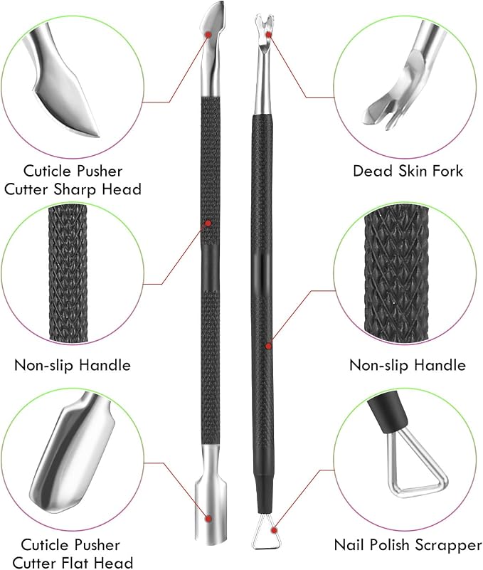 Cuticle Trimmer Cuticle Remover with Cuticle Pusher, XUNXMAS Professional Stainless Steel Durable Pedicure Manicure Tools Cutter Nipper Scissor Clipper for Fingernails and Toenails Dead Skin Black