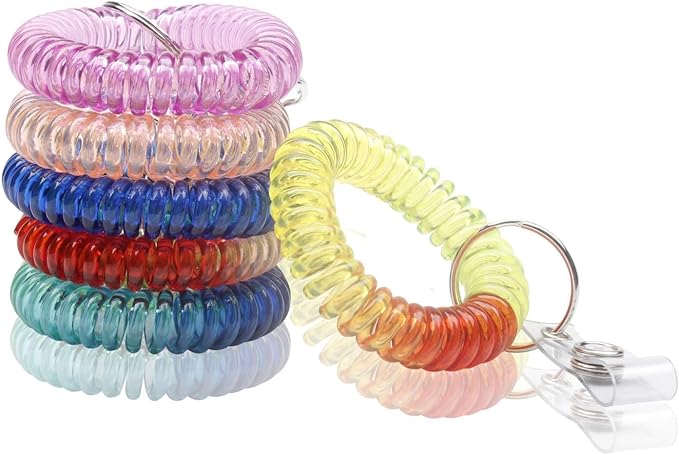 BIHRTC Pack of 6 pcs Colorful Rainbow Gradual Change Colors Flexible Spiral | Coil Wristband for Work and Play Premium Elastic Bungee Badge Holder and Key Chain Ring by Specialist ID