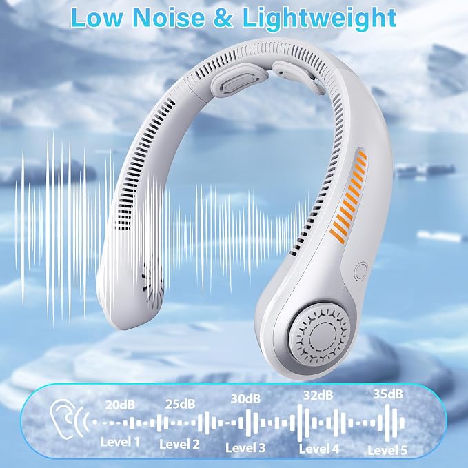 Portable Neck Fan Rechargeable, 5 Speeds, Lightweight, Long Lasting, Battery Operated All-Around Cooling Quiet Personal Fans for Travel Camping Cooling Essentials, Birthday Gifts for Women Men Mom Dad
