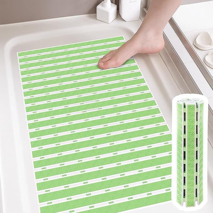 Non Slip Rubber Bathtub & Shower Mat - Fast Drain & Upright Drying Design, Strong Suction Cups, Structured Textured Surface, Low-Maintenance Bathroom Safety Mat, 27 x 16 Inch, Mint Green, Matace