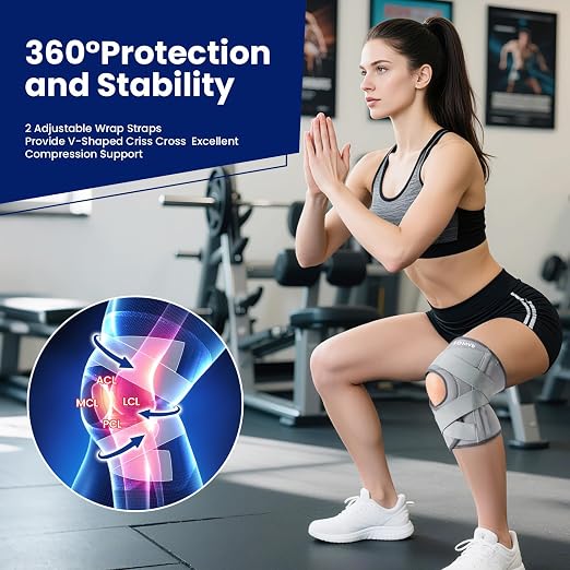 JOMVD Knee Brace for Knee Pain, Meniscus Tear, Adjustable Knee Support with Side Spring Stabilizers for ACL,Meniscus Tear, Arthritis, Patella Stability, Knee Pain Relief, Women and Men,XX-Large