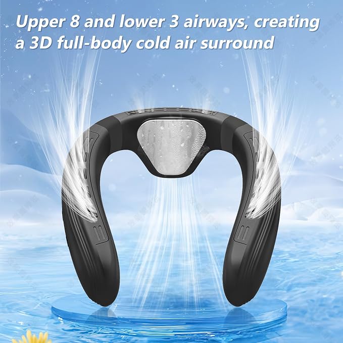 Neck Air Conditioner Fans That Blow Cold Air Cooling Device Wearable Fan, 5200mAh Battery Operated Rechargeable Personal Fan, Black