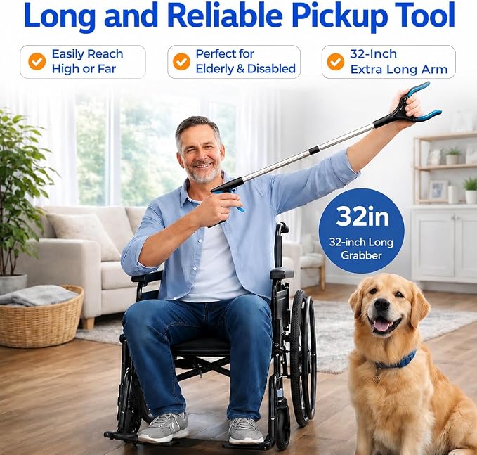 LEGENDONE 32" Grabber Reacher Tool, Foldable Reacher Grabbers Pickup Tool for Senior, Heavy Duty Upper Gripper, Wide Claw Trash Picker, Strong Grip| Powerful Magnet| 360° Rotating Head