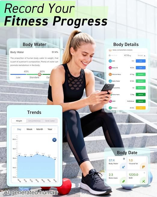 INSMART Smart Scale for Body Weight, Digital Bathroom Scale with BMI, Muscle Mass, Bluetooth Body Fat Scale,17 Body Composition Analyzer with Smart APP Sync Weight Scale, 400 lbs (White)