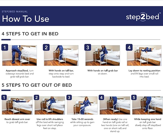 Step2Bed Bed Rails For Elderly with Adjustable Height Bed Step Stool & LED Light for Fall Prevention - Portable Medical Step Stool comes with Handicap Grab Bars making it easy to get in and out of bed