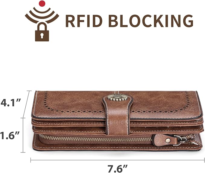 SENDEFN Wallets for Women Leather Credit Card Holder with RFID Blocking Large Capacity Wristlet | with RFID Blocking
