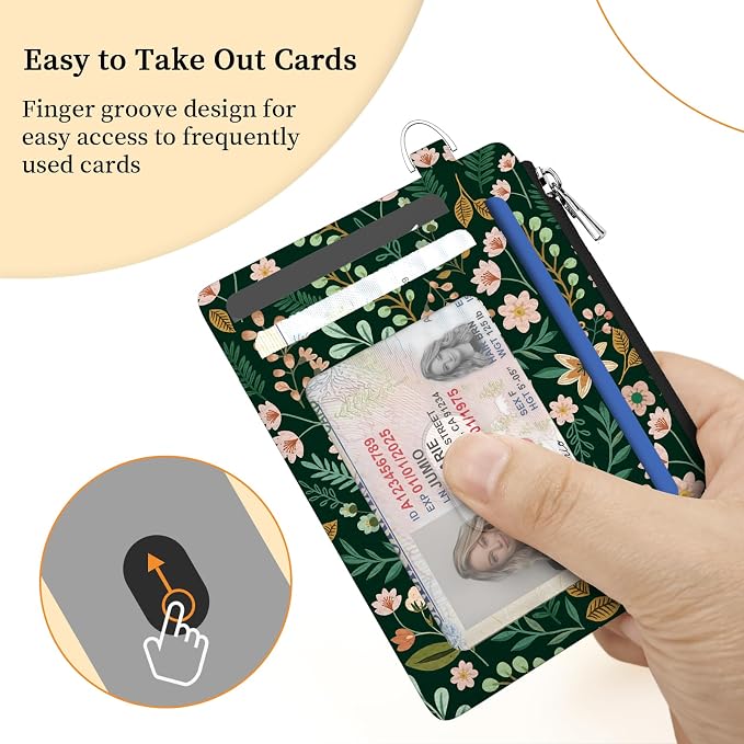 Hancynir Butterfly Floral Credit Card Holder Small Wallet Women, Slim RFID | Cute Zipper Keychain Pocket, Thin Travel Coin Purse, PU Leather, Minimalist Card Case, 6 Card Slots, Ladies Women Gifts