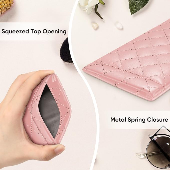 FINTIE Soft Eyeglasses Case with Cleaning Cloth, Portable Squeeze Top Vegan Leather Glasses Pouch, Sunglasses Eyewear Bag
