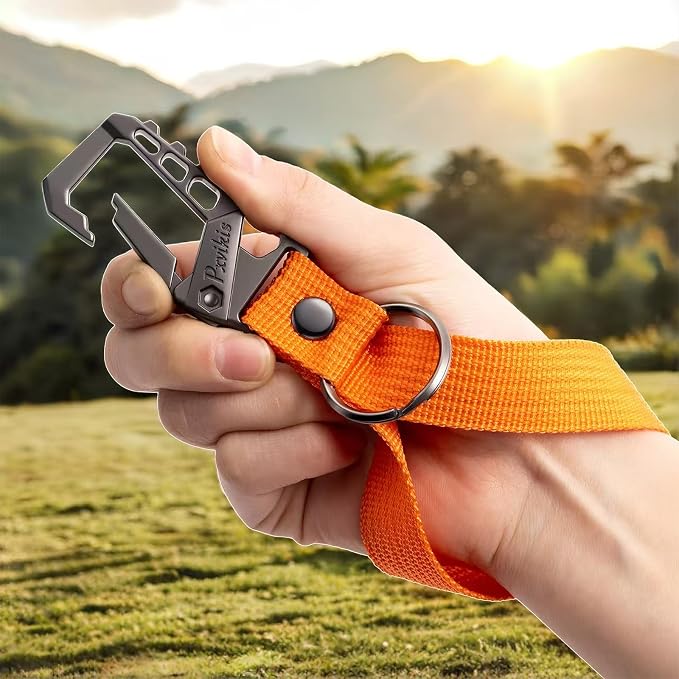 Metal heavy duty key chain carabiner clip bottle opener wrist lanyard ring car key fob unisex for men and women