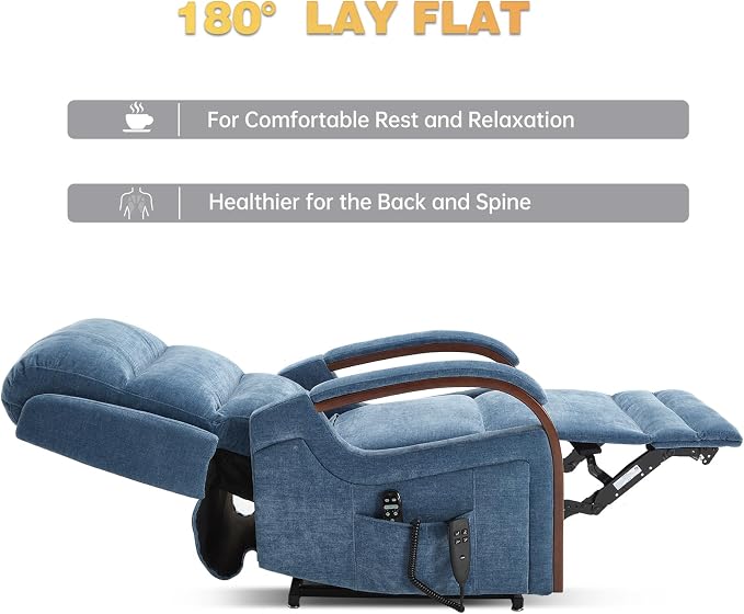 Trustyue Power Lift Recliner Chair, 180° Lay Flat Recliner, Lift Chair with Massage and Heat, Standing Assistance, Infinite Position Reclining, Living Room Chair for Elderly People (Blue1)