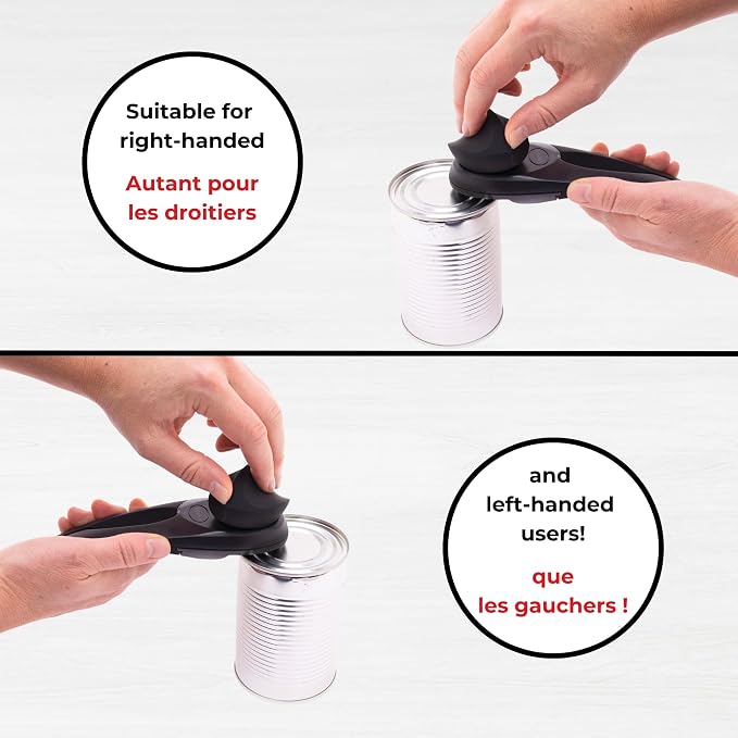Starfrit MightiCan Can Opener, Safe Smooth-Cut, Comfort Grip, Black | Safe can opener. Holds lid after cutting. No sharp edges. Comfort grip. Non-slip knob. 3-year warranty.