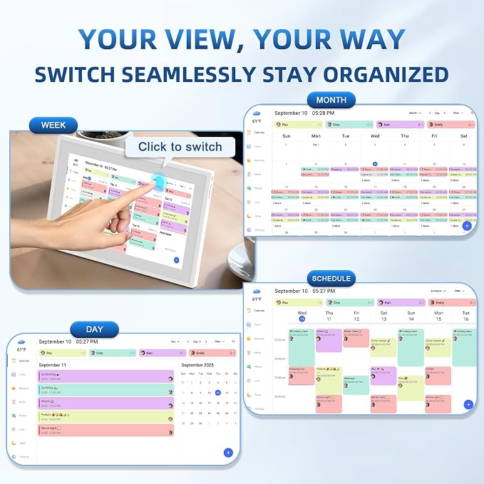 10.1" Digital Calendar, Full HD Smart Display for Family Organizer | Touchscreen Chore Chart, Wall/Desk Mount, Meal & To-Do Lists, Photo Frame, Ideal Gift for Mom & Women