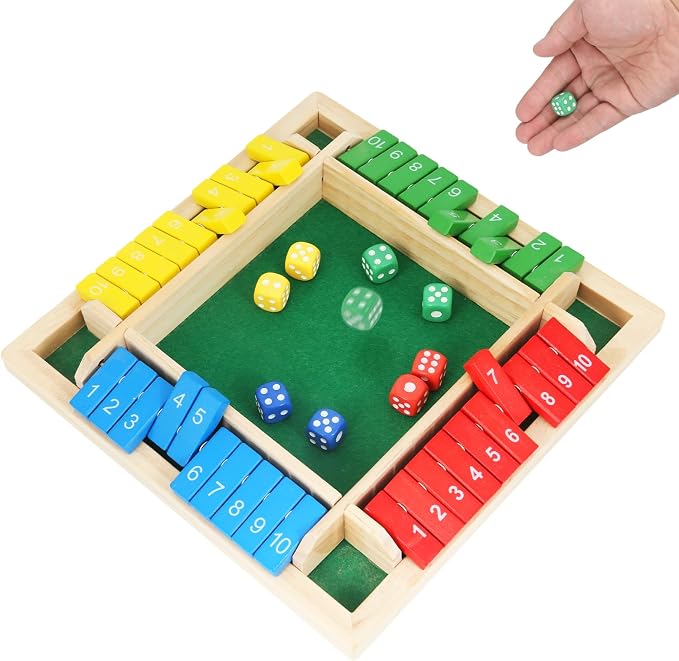 TOMMYHOME Wooden Shut the Box Board Game – Math Games & Dice Games for 2-4 Players, Family Game for Game Night, Travel Board Games, Table Games for Adults & Kids, Bar, Trivia.