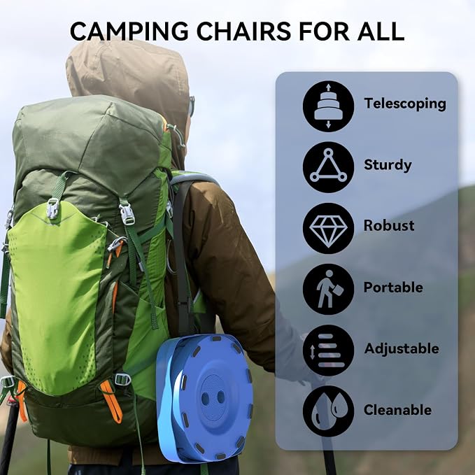2026 Upgraded Collapsible Stool, Portable Folding Stool, Telescoping Camping Stool with Max Load Capacity 485lbs, Square Retractable Seat for Camping Gardening Fishing Hiking BBQ [Blue]