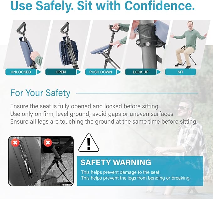 STEP2GOLD Ta-Da Chair Series 2 PRO, Portable Trekking Hiking Pole, Folding Walking Stick with Seat, Walking Cane with Chair, Foldable Chair, Lightweight Aluminum, Easy Carry and Storage, Anti-Slip
