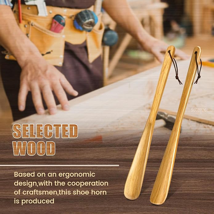 ZOMAKE Wooden Shoe Horn Long Handle for Men Women 15.7" 13.8" | Long Shoehorn Boot Horn for Seniors, Sturdy Wooden, Shoes Protection, No Bend Over, Easy Shoe Wear for Home Office Use