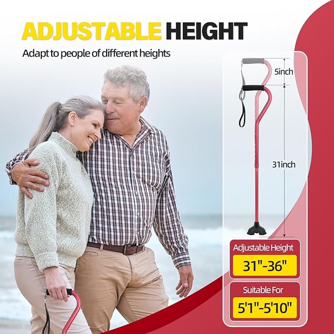 BeneCane Walking Cane Adjustable Cane with Offset Soft Cushioned Handle for Men & Women Lightweight Comfortable Extra Stability Base Mobility Aid for Men Women and Seniors