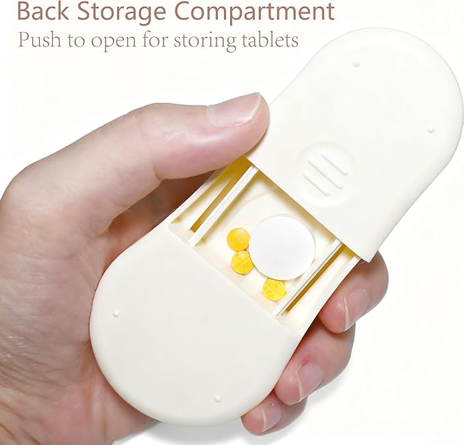 Pill Cutter Splitter for Small and Tiny Pills - Premium Silicone Precision Pill Splitter - Designed for Swallowing Difficulties & Pets. Nonslip Pad. Wrap-Around Blade Guard. Back Storage (White)