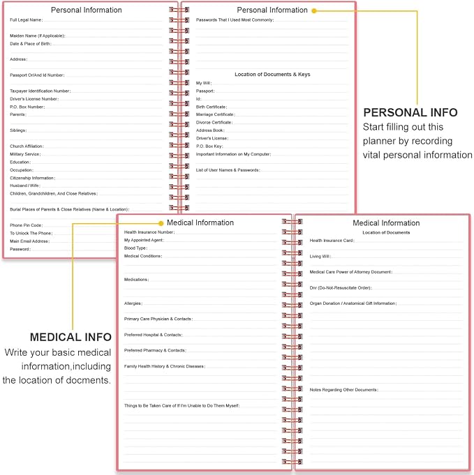 Peace of Mind Planner – Final Arrangements Organizer for Beneficiary, Will Preparation, Last Wishes & Funeral Planning, 5.8" x 8.5", Pink