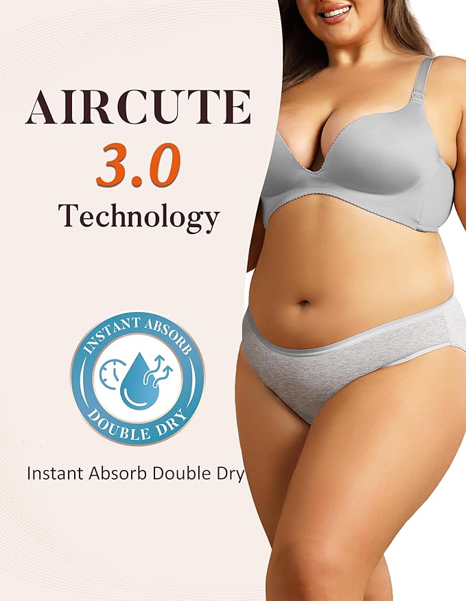 AIRCUTE Washable Leak Proof Incontinence Underwear for Women Absorbency Bladder Control Briefs 70ML,5 Pack (M,5 Colors)