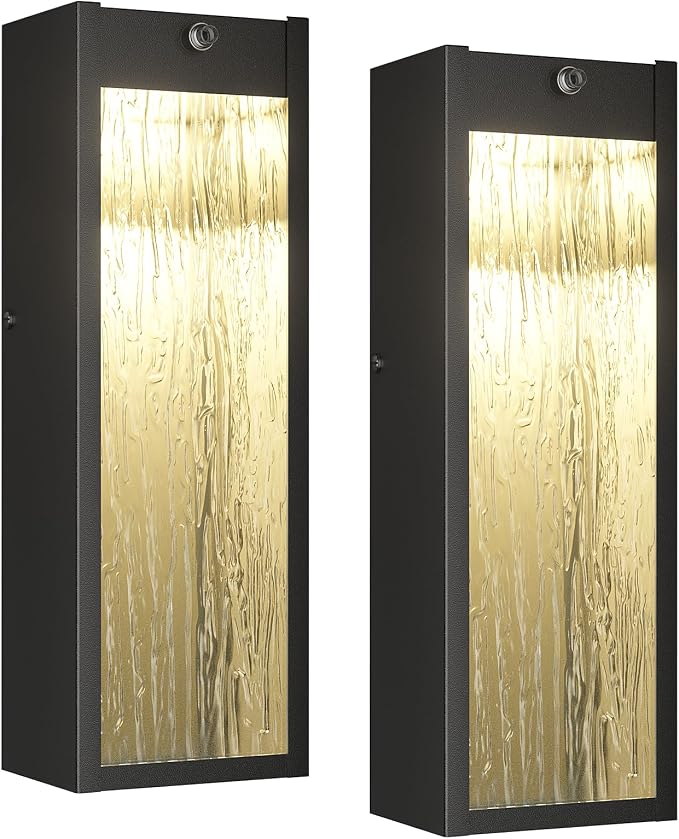 LED Outdoor Wall Light Fixtures Dusk to Dawn 2-Pack Porch Light | 15in Large Modern Sconce, Water Ripple, Waterproof, Exterior Lighting Wall Mounted, Outside Lantern for Garage Front Door