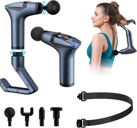 3-in-1 Massage Gun Extended Handle & Belt with 12 Speed Levels & 4 Replaceable Heads for Athletes, Gym Recovery and Seniors Back Pain |Back Massage Belt & Extended Handle Deep Tissue Massage