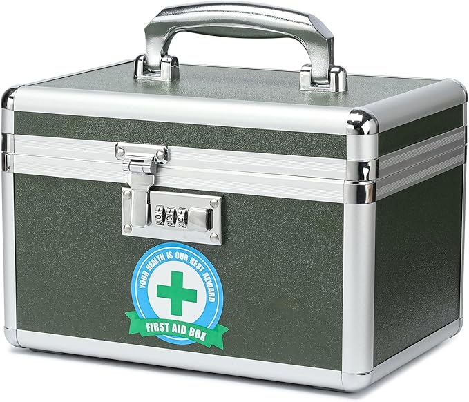 Medication Lock Box with Combination, Lockable Medicine Storage Box, Empty First Aid Box, Security Lock Box, Medical Organizer, Multipurpose Locking Box for Home and Outdoor (Green, SMALL)