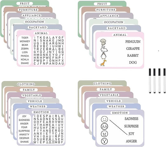 12 Pcs Reusable Word Search Cards for Dementia Game | Dementia Activities for Seniors | Large Print Word Search Books | Alzheimer's Products for Dementia Patients | Elderly Alzheimer's Toys