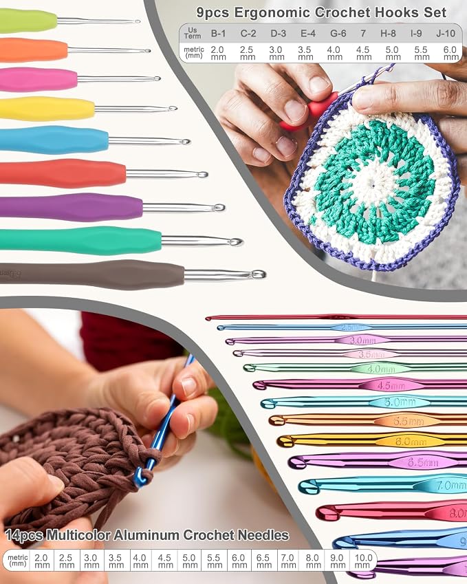 Aeelike Crochet Kit for Beginners Young and Old, First Crochet Kit for Adults Include 23pcs Crochet Hooks, 655 Yards Yarn Set for Crocheting, Instruction, Bag, Crochet Accessories and Supplies, Black