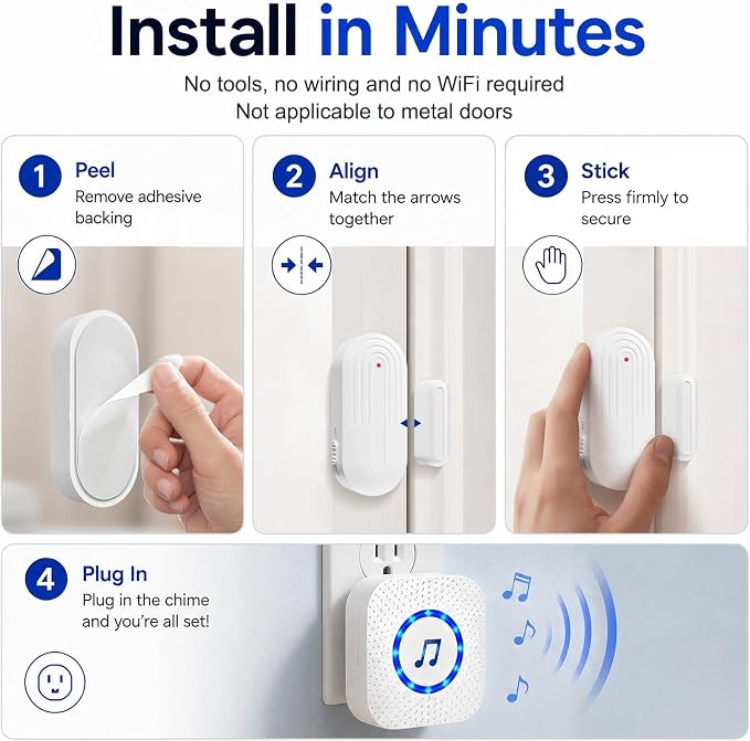 SanJie Door Chime, Door Open Contact Sensor Alarm with 500 FT Range,55 Chimes 5 Adjustable Volume for Business/Store/Home/Office When Entering 3 Sensors + 3 Receiver
