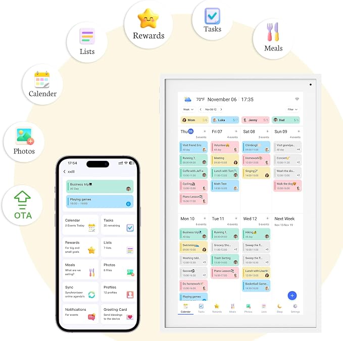 BSIMB 15.6 inch Digital Calendar Base, Touch Screen Smart Calendar Interactive Display, Chore Chart, to-Do List, Electronic Planner with Desktop Rack, Great for Organizing Your 2026 Schedule