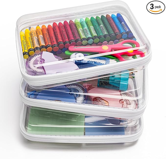 CoiiJoii 3PCS Clear Hard Shell Zipper Case,Portable Cosmetic Bag with Zipper, Diaper Bag Organizing Pouches, Kid's Toy Storage Organizer Bins,Hard Plastic Case, Christmas Storage Bins