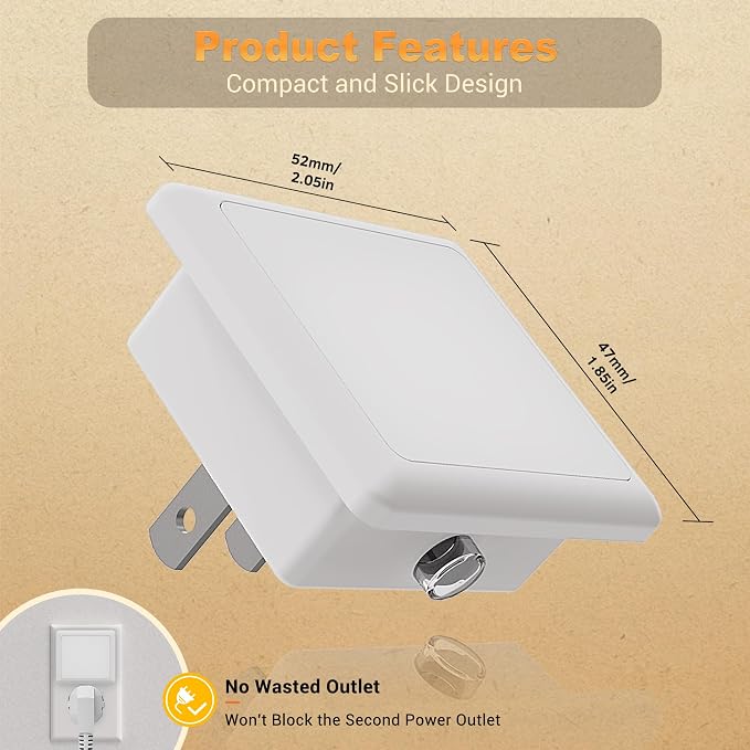 JandCase LED Night Lights - 2 Pack, Soft White Night Lights with Dusk-to-Dawn Sensor for Bedroom, Bathroom, Stairs, Hallway