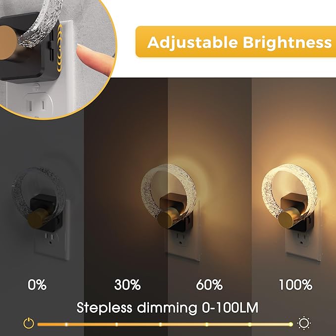L LOHAS LED Night Lights Plug into Wall, Plug in Night Light with Light Sensor, 3000K Soft White, 0-100LM Brightness Adjustable, Acrylic Nightlight for Bathroom Bedroom Hallway