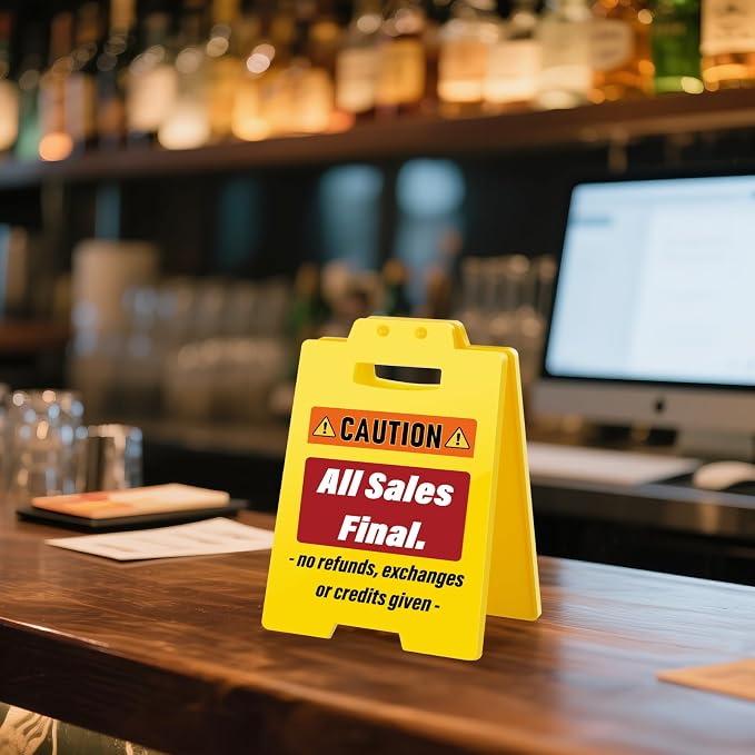 MBL All Sales Final Sign - No Refunds or Exchanges Signs, Small Mini Desktop Caution Stocking Stuffers Christmas Xmas Holiday Gifts for Business Retail Store Shop Restaurant Bar Office Hotel Pub Cafe