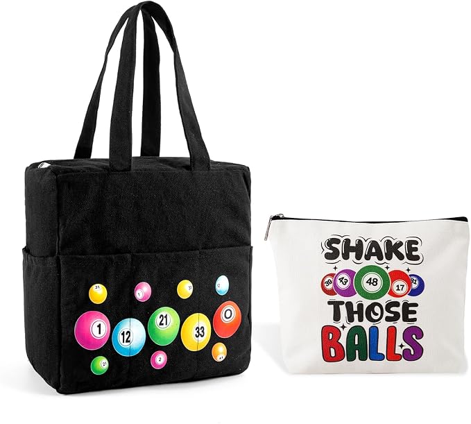 Bingo Bags with Pockets on Clearance, Bingo Bag with Zipper and Polyester Bingo Daubers Makeup Bag, Bingo Bags and Accessories Tote Gifts Game Suitable for Women and Girls (Black)