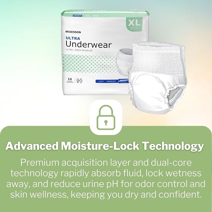 McKesson Ultra Adult Incontinence Underwear, [14 Count], Heavy Absorbency, XL, 58-68 in. Unisex Bladder Leak Protection, Pull-On Style with Tear-Away Sides, Postpartum and Incontinence Support